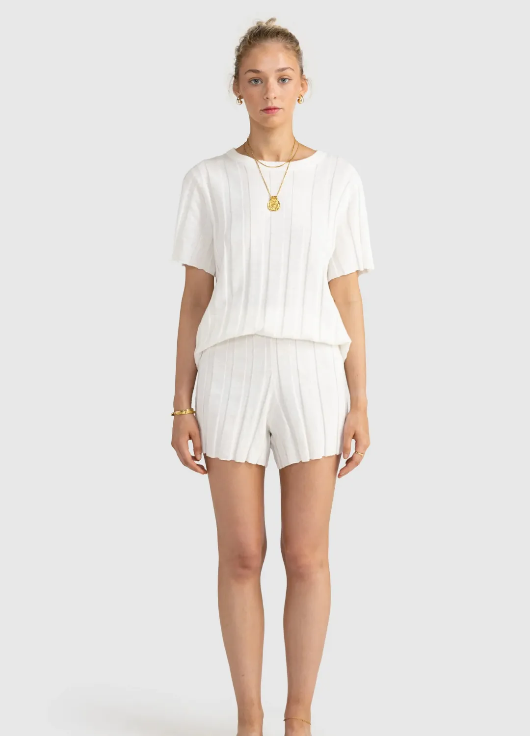 Amara Relaxed Knit Shorts (White)