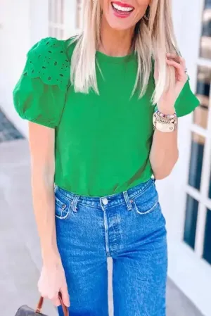 Anglaise Embroidered Puff Short Sleeve Top