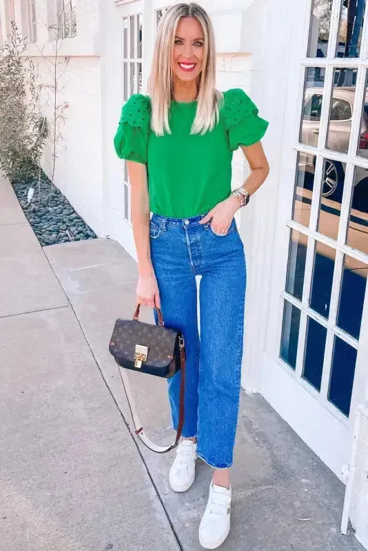 Anglaise Embroidered Puff Short Sleeve Top