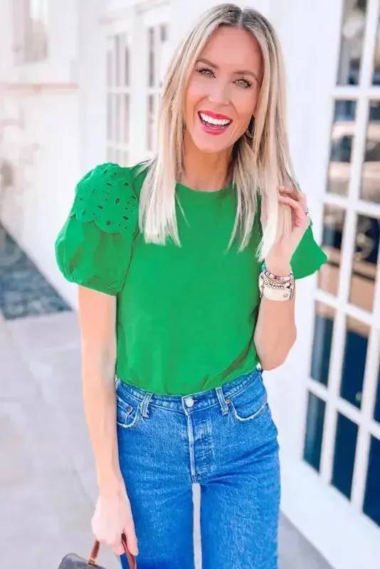 Anglaise Embroidered Puff Short Sleeve Top