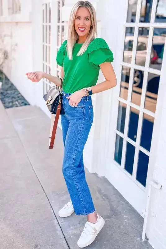 Anglaise Embroidered Puff Short Sleeve Top