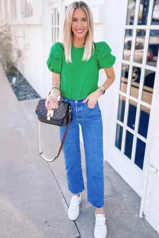 Anglaise Embroidered Puff Short Sleeve Top