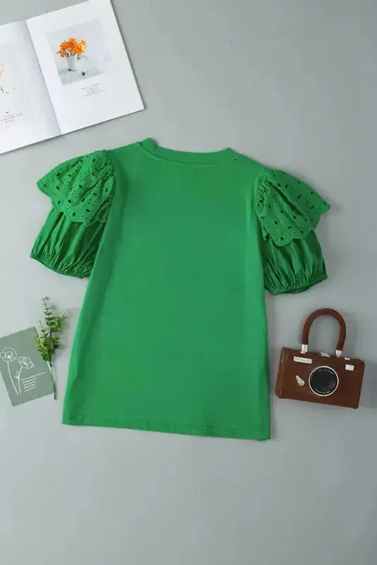 Anglaise Embroidered Puff Short Sleeve Top