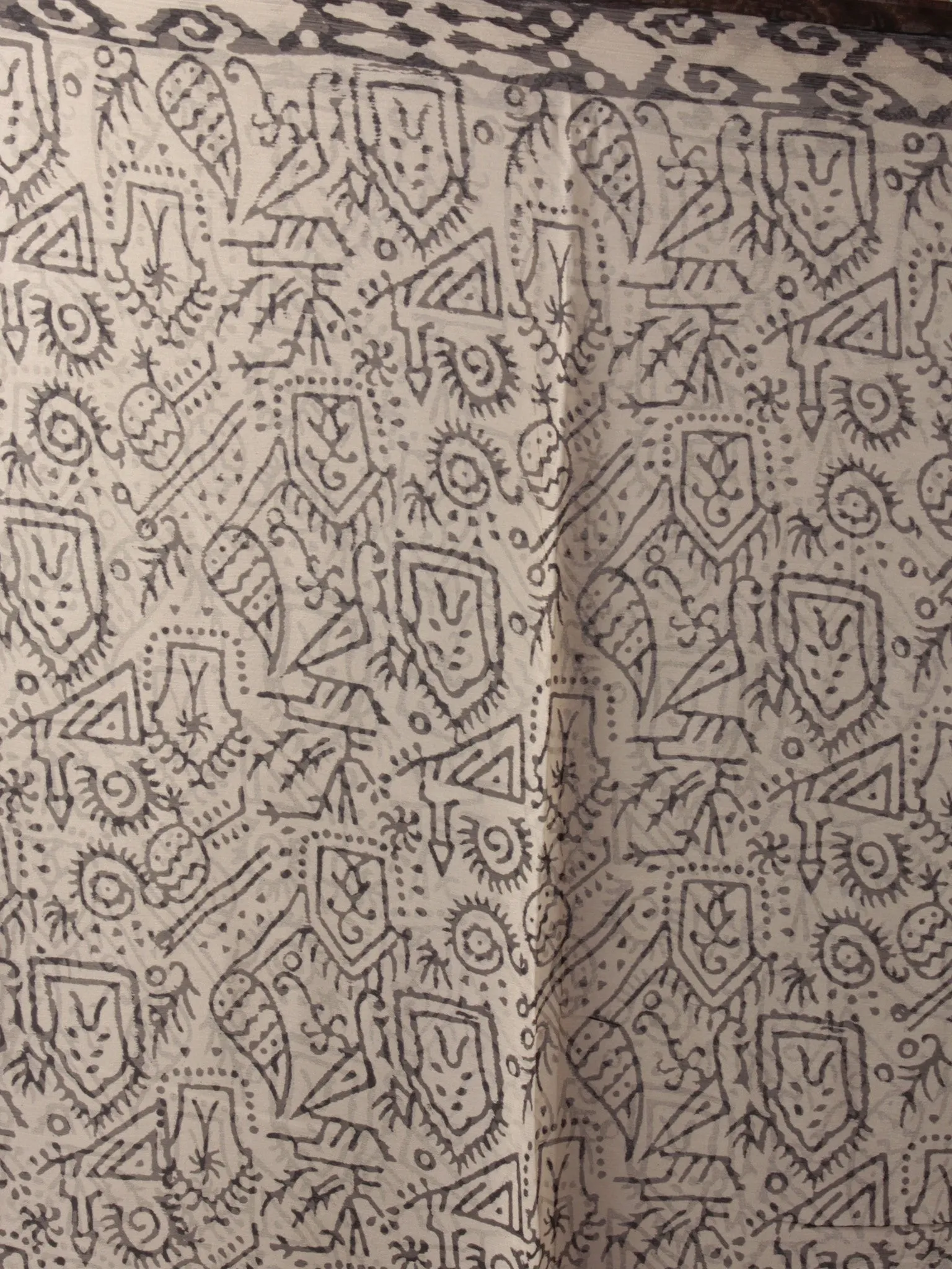 Black Beige Maroon Hand Block Printed Chiffon Saree - S031701830