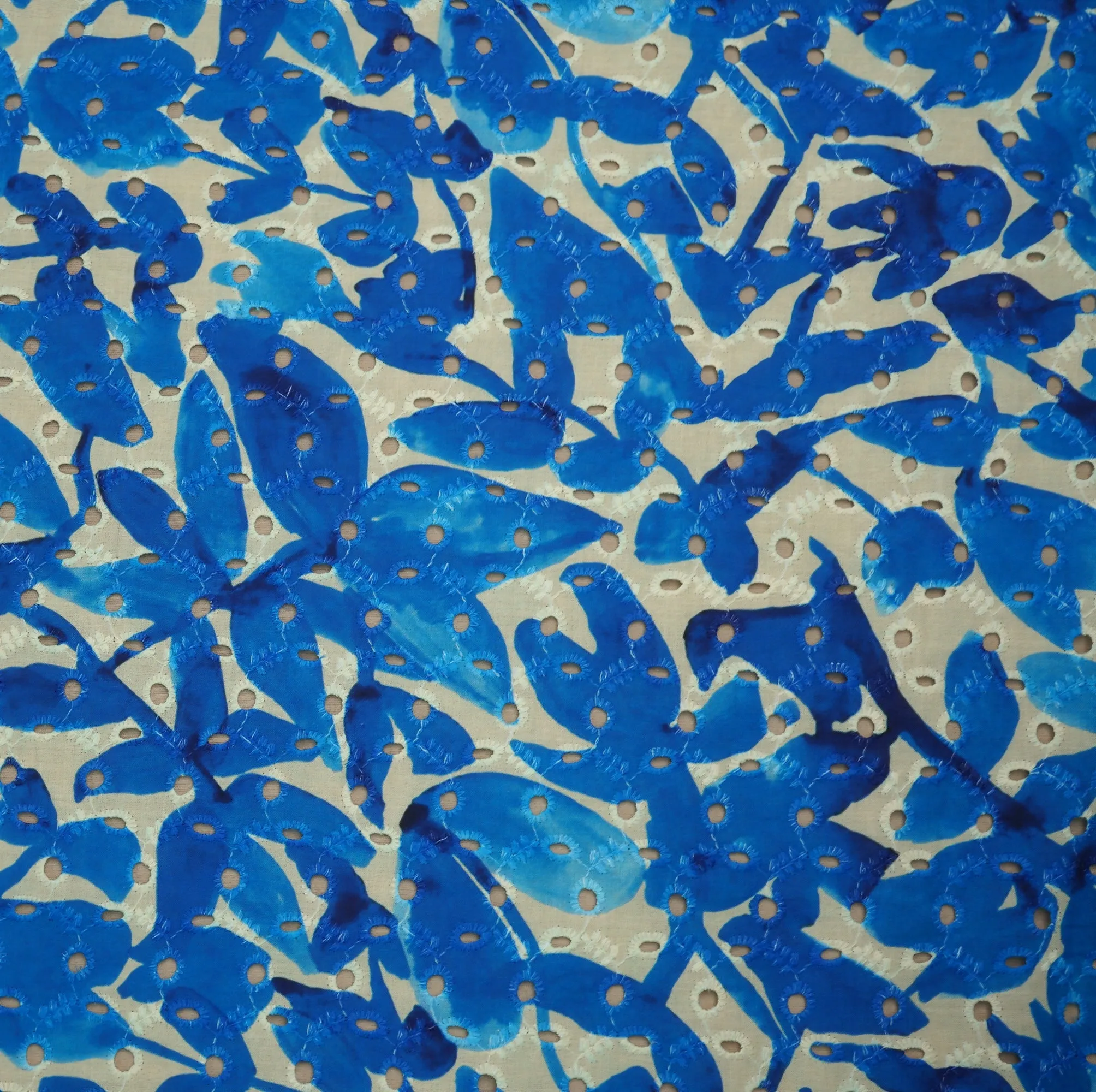 Blue Floral Embroidered Cotton Lace
