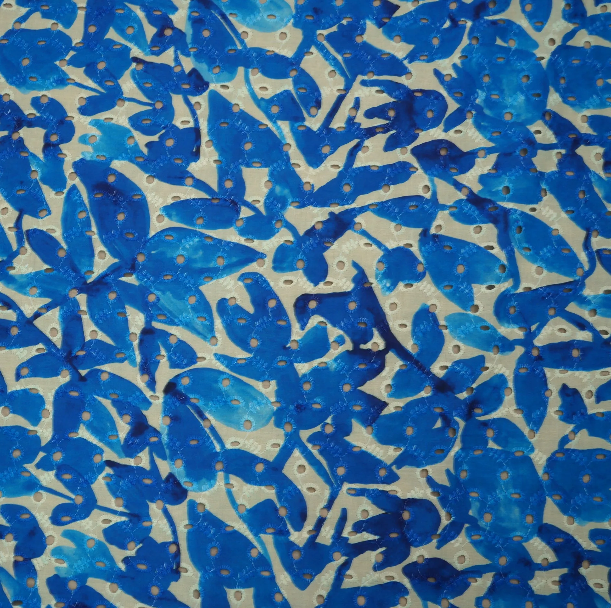 Blue Floral Embroidered Cotton Lace
