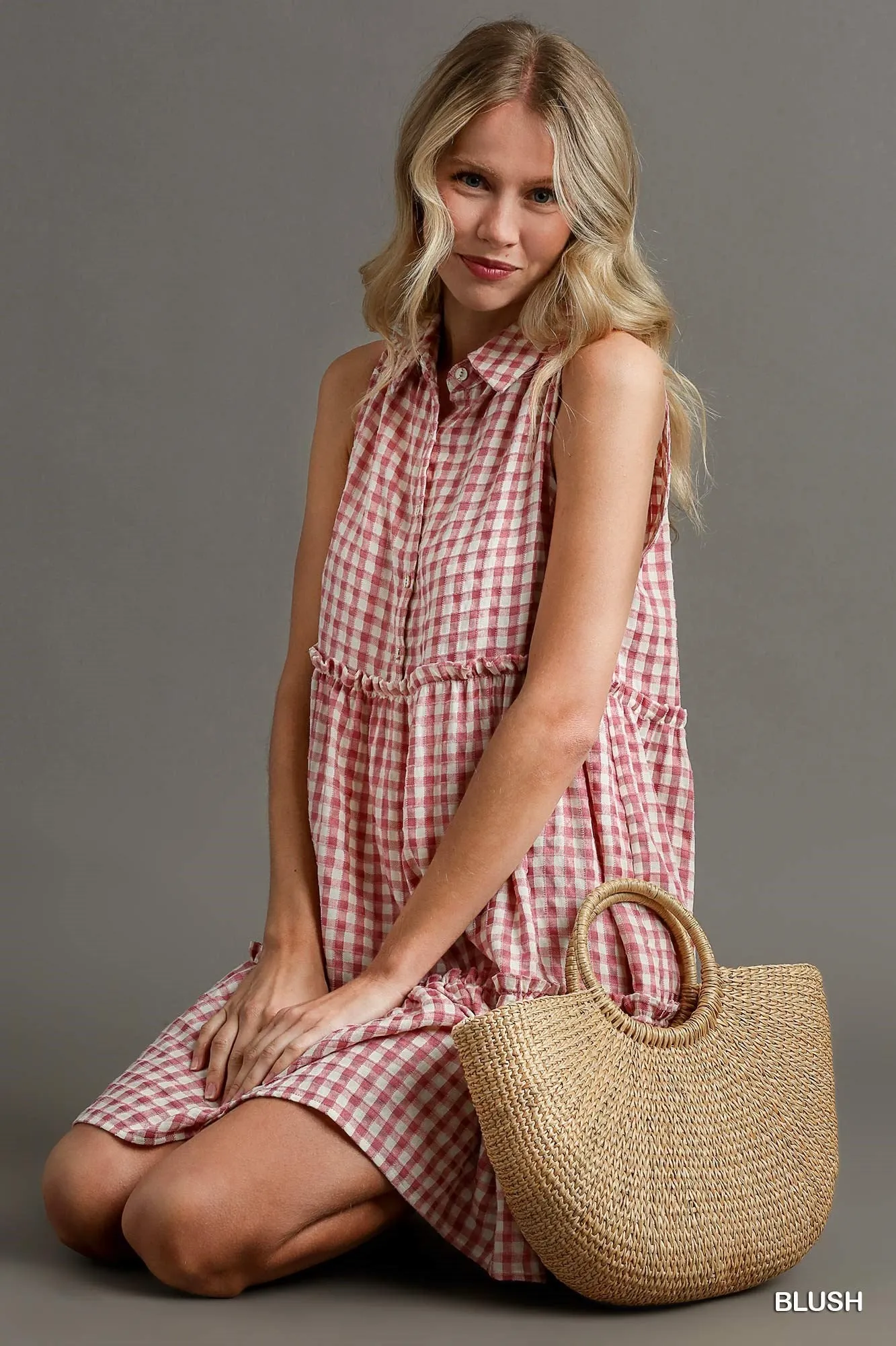 Blush Gingham Tiered Dress