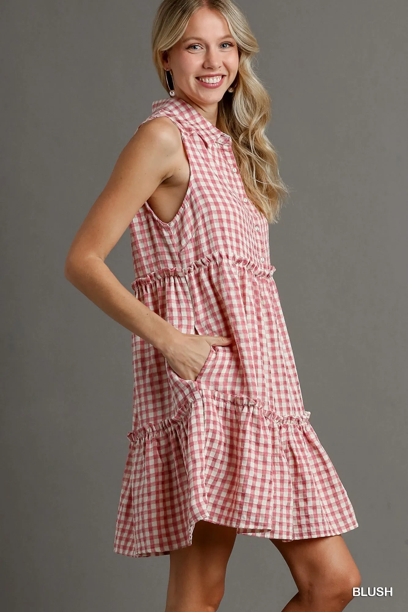 Blush Gingham Tiered Dress