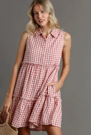 Blush Gingham Tiered Dress