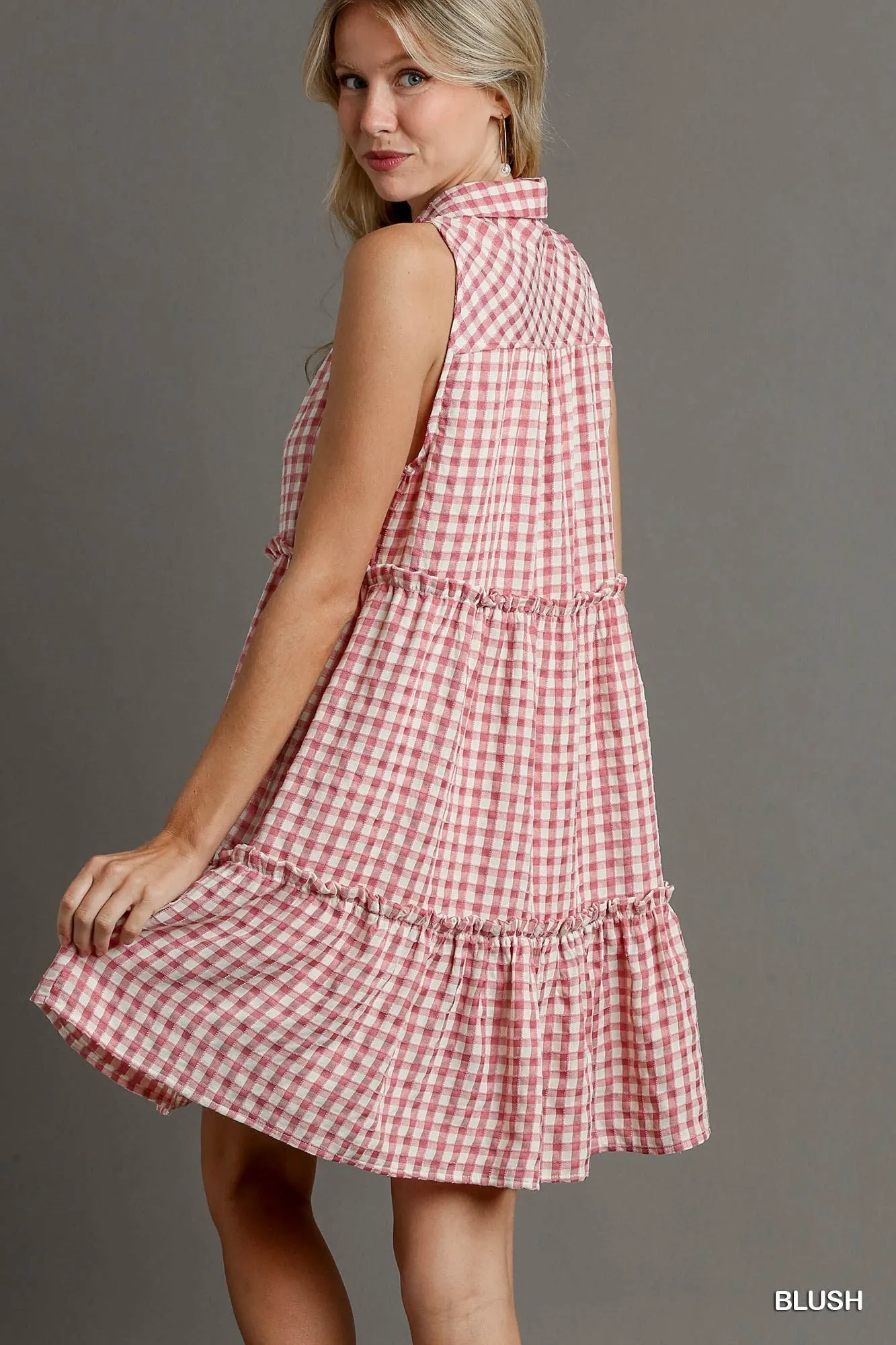 Blush Gingham Tiered Dress