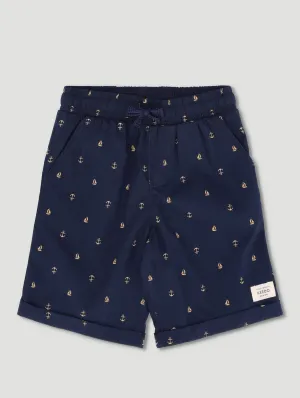 Boys All Over Yacht Print Navy Poplin Shorts