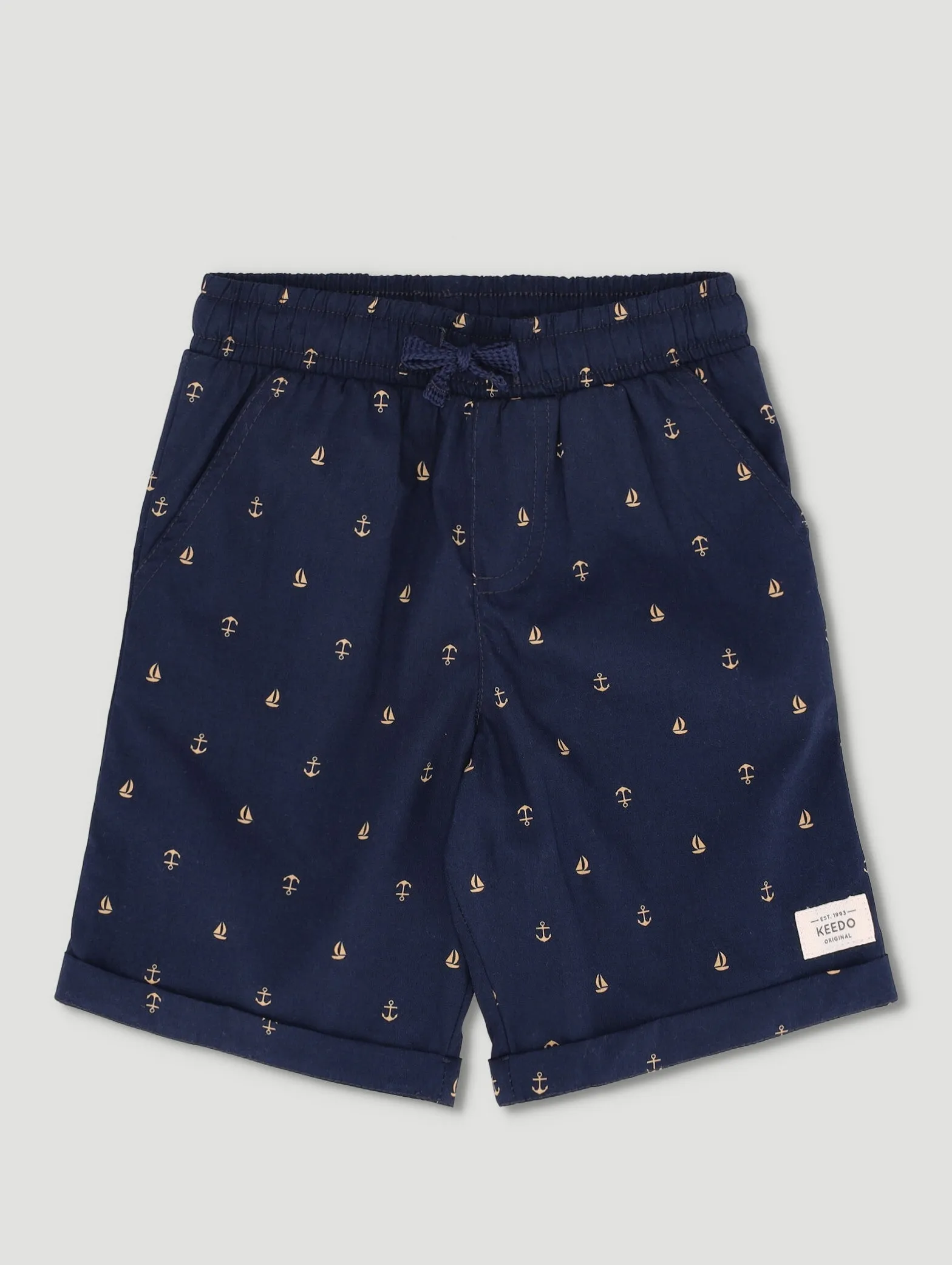 Boys All Over Yacht Print Navy Poplin Shorts