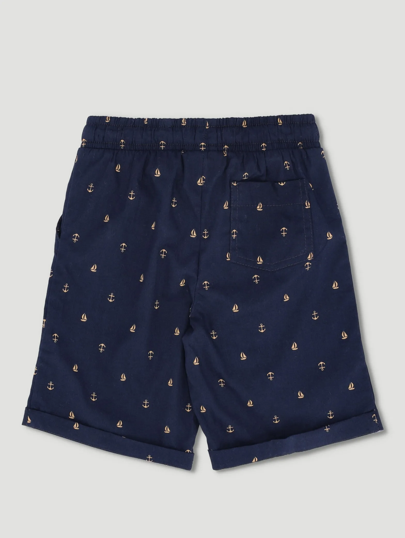 Boys All Over Yacht Print Navy Poplin Shorts