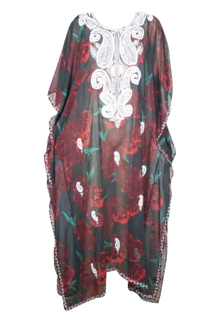 Caftan Maxi Dress Sheer Beach Kaftan for Women Black Red 4XL