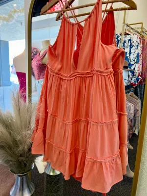 Carmen Babydoll Coral Color Flowy Dress