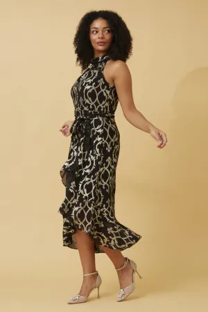 Caroline Morgan Halter Foil Dress Black Gold Metallic 10