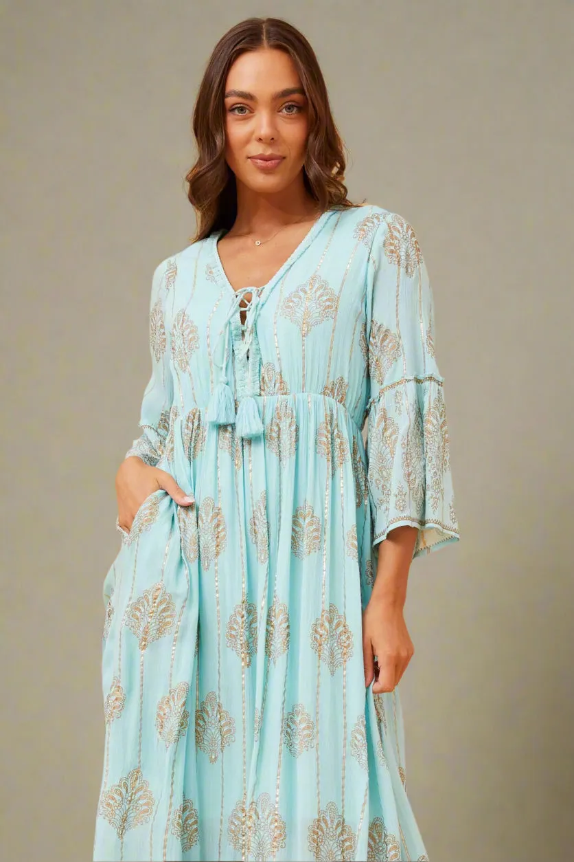 Corsica Aqua & Gold Dress