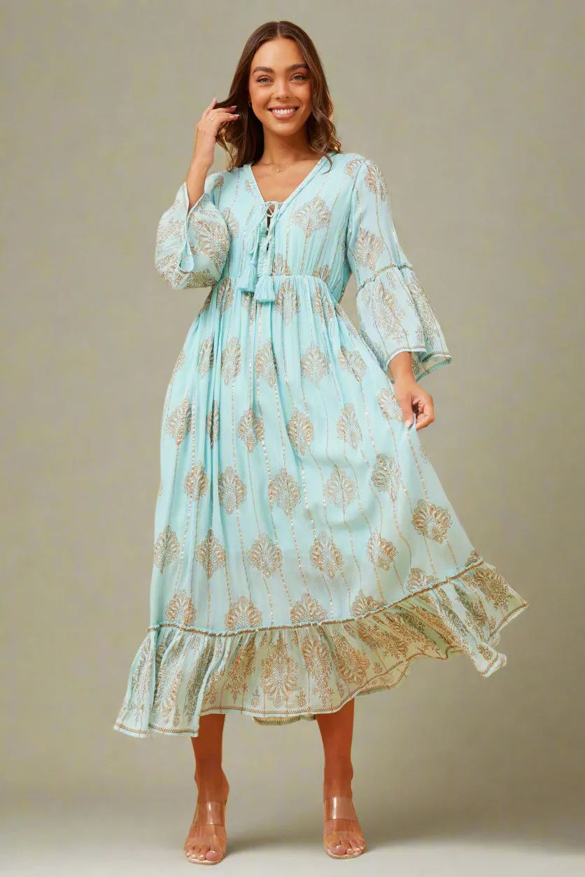 Corsica Aqua & Gold Dress