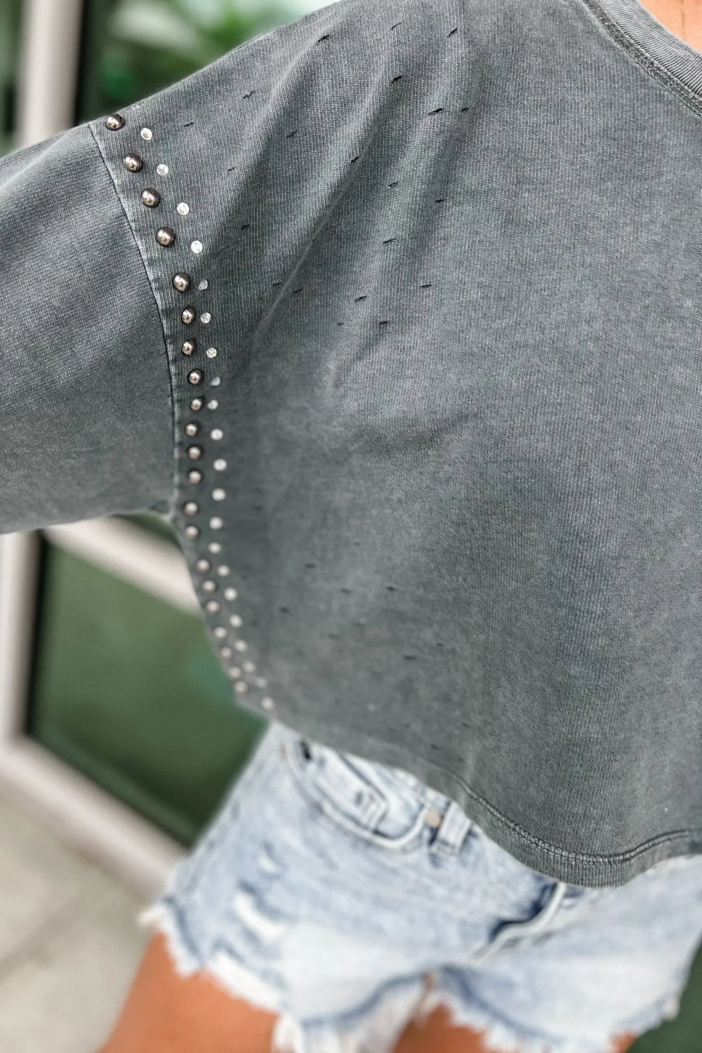 French Terry Studded Pullover Sweatshirt Top