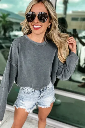 French Terry Studded Pullover Sweatshirt Top