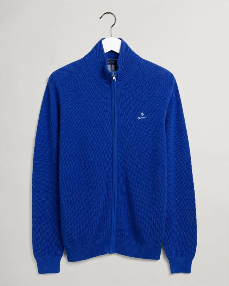Gant Apparel Mens COTTON PIQUE ZIP CARDIGAN 436/COLLEGE BLUE