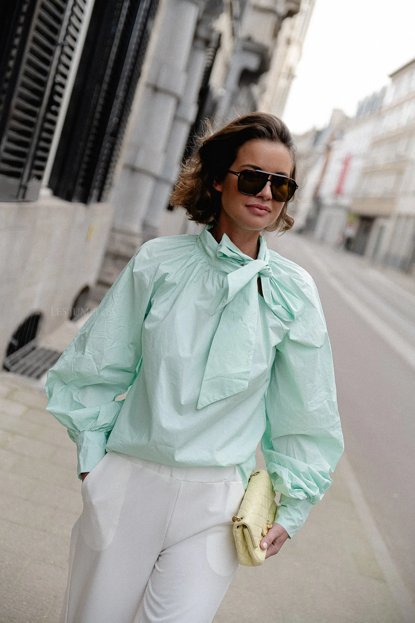 Gloria bow blouse mint