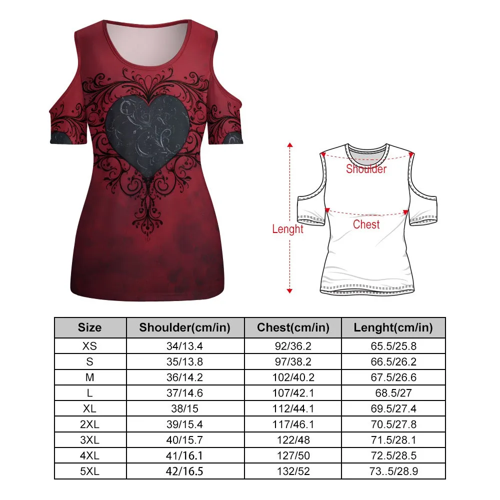 Gothic Heart Off The Shoulder U-neck Short Sleeve Top
