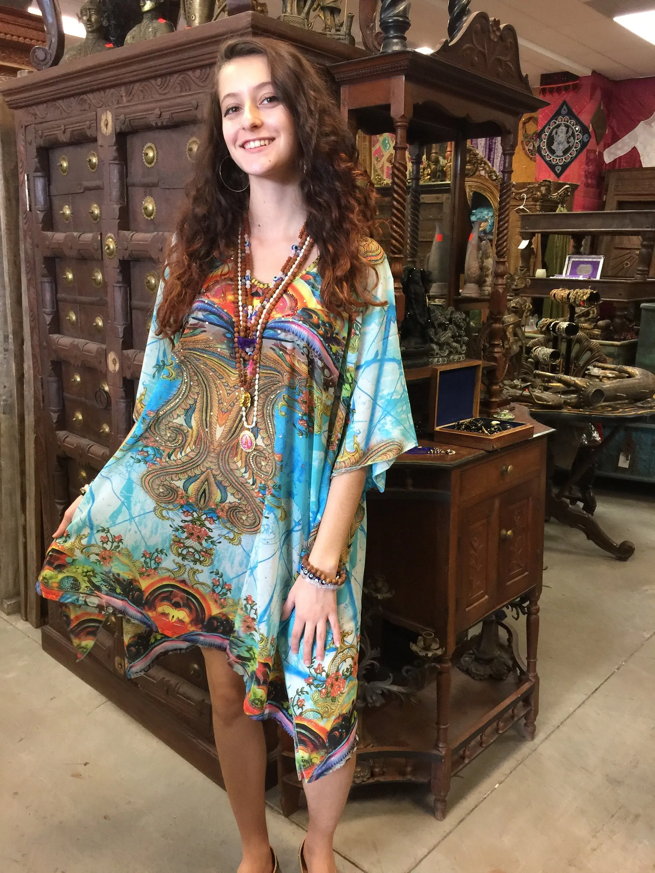 Kaftan for Women Jewel Pink Floral Dresses, size
