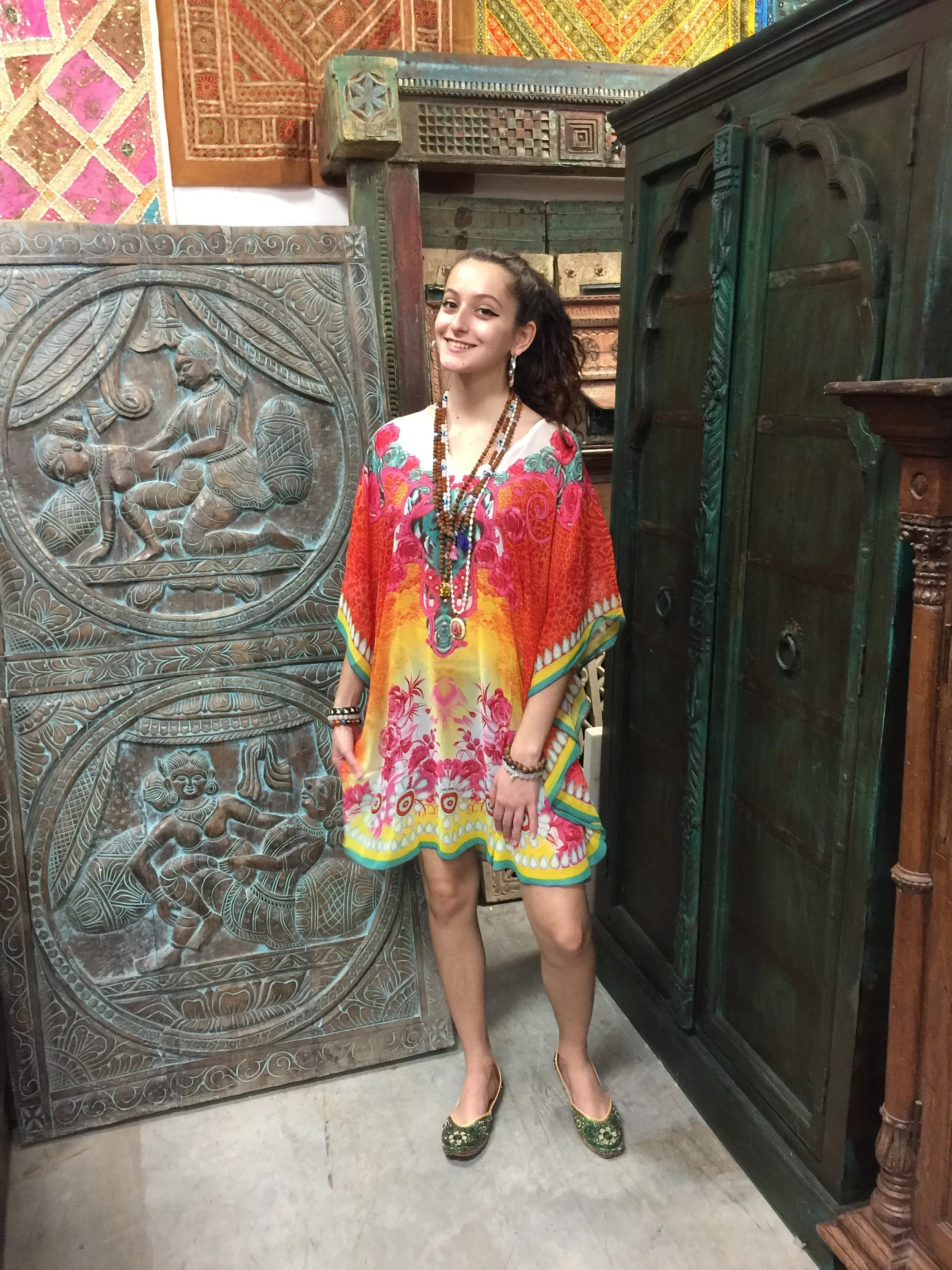 Kaftan for Women Jewel Pink Floral Dresses, size