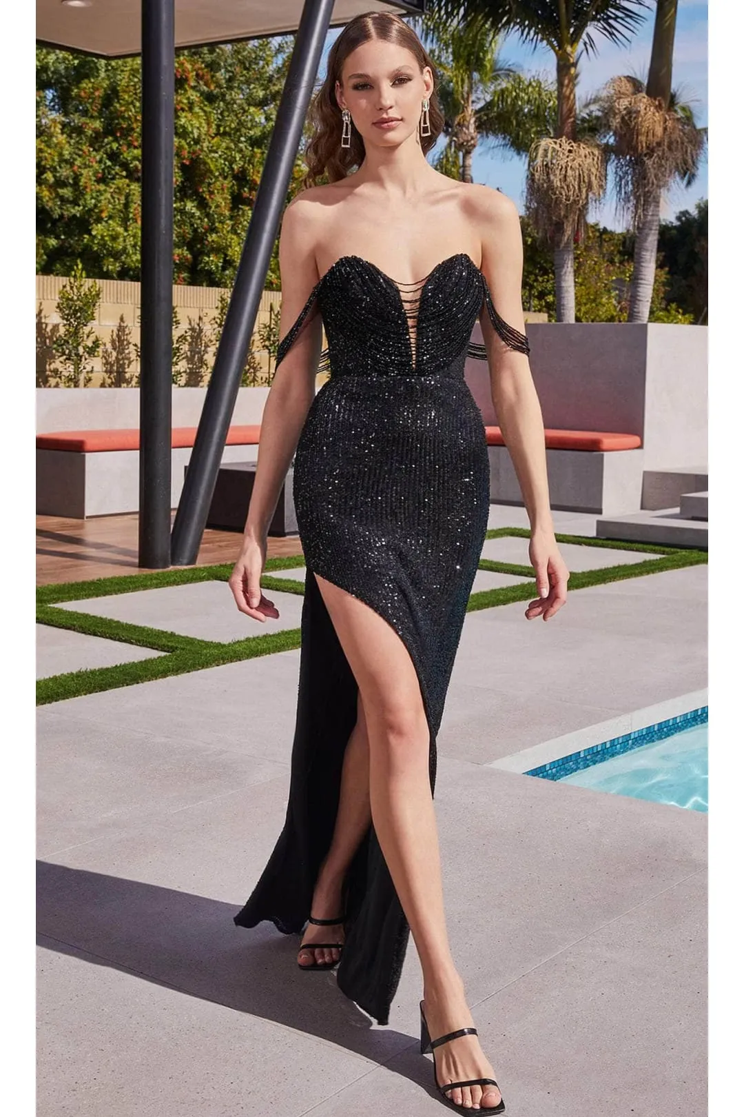 Ladivine CD290 - Beaded Garland Flowy Prom Dress