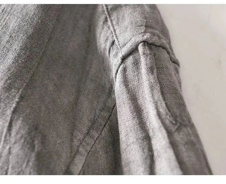 Lazy Style 100% Linen Shirts for Men Summer Beach Breathable Mens Tops Stand Collar Long Sleeve Pleated Designer Shirt Causal