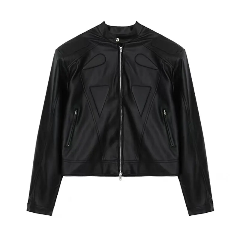Leather Padded Shoulder Jacket For Men's Short