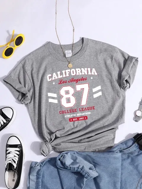 Los Angeles, California Est. 1997 Street Letter T-Shirt – Loose Round Neck Tee, Harajuku Hipster Fashion Women’s T-Shirt
