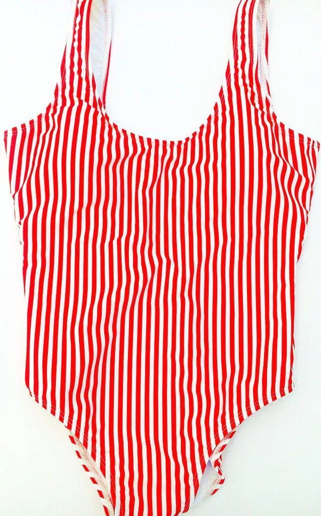 Matching Swimwear, Women's One Piece Swimsuit, Red and White Classic Stripe