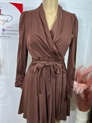 Melissa Brown Long Sleeve Flowy Surplice Dress