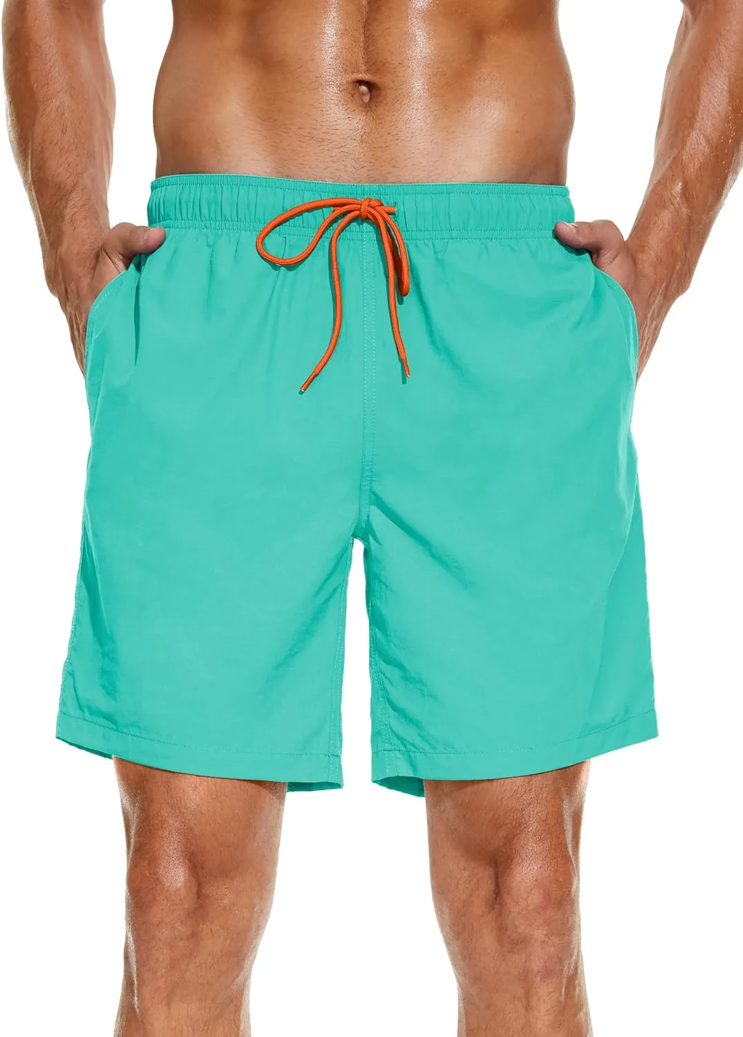 Mens 2in1 Beach Swim Trunks with Compression Liner, Quick Dry Swimming Shorts with Pockets
