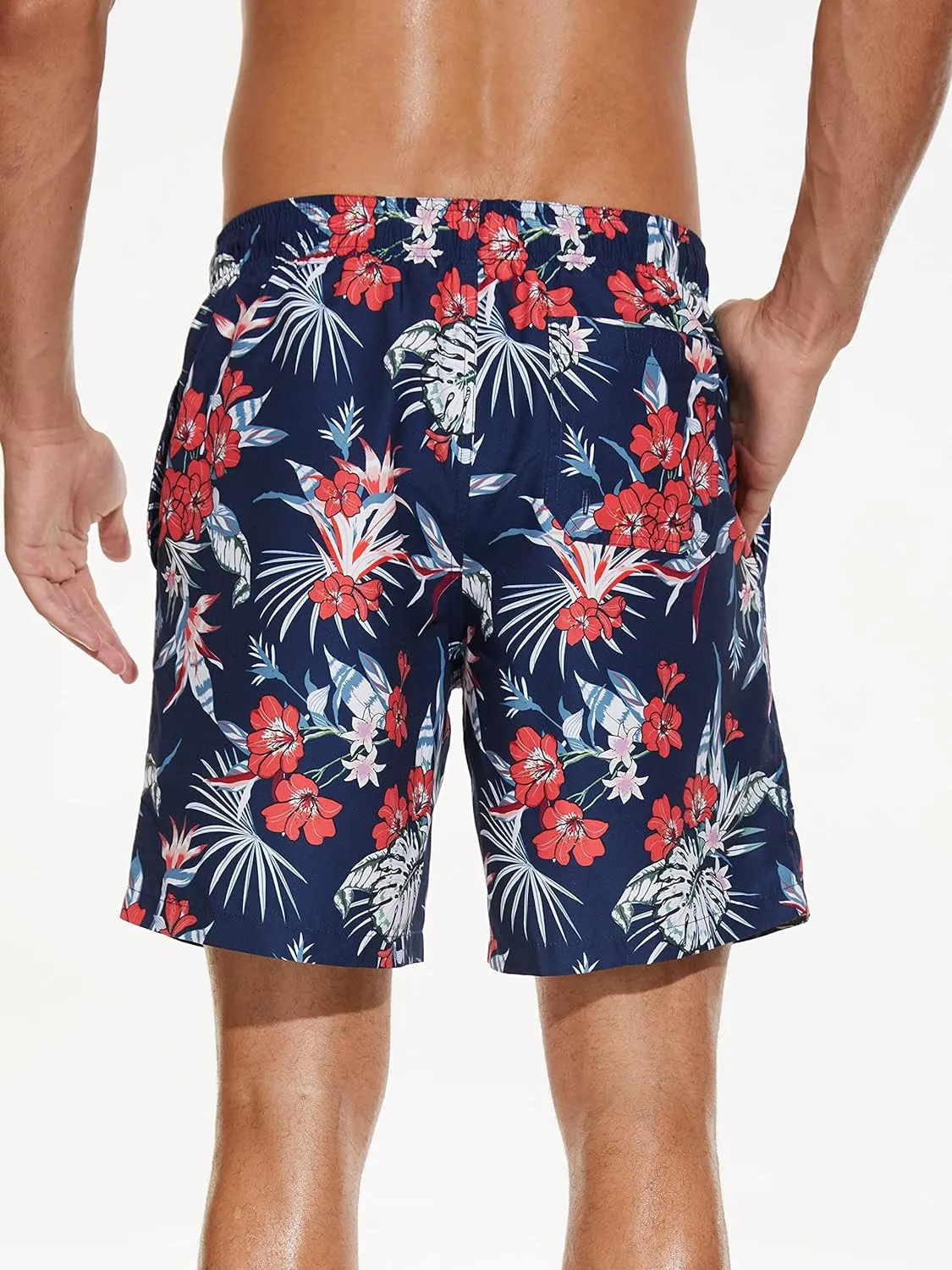 Mens 2in1 Beach Swim Trunks with Compression Liner, Quick Dry Swimming Shorts with Pockets