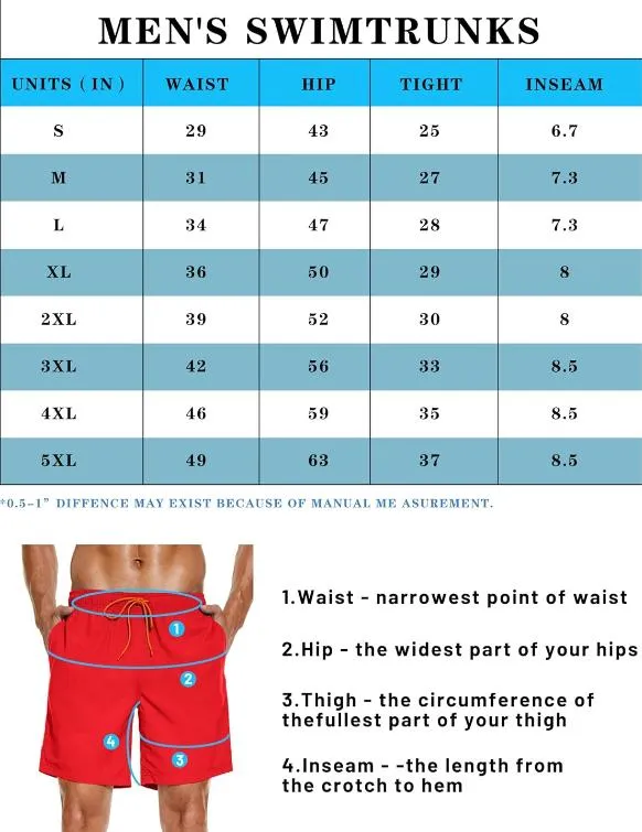 Mens 2in1 Beach Swim Trunks with Compression Liner, Quick Dry Swimming Shorts with Pockets
