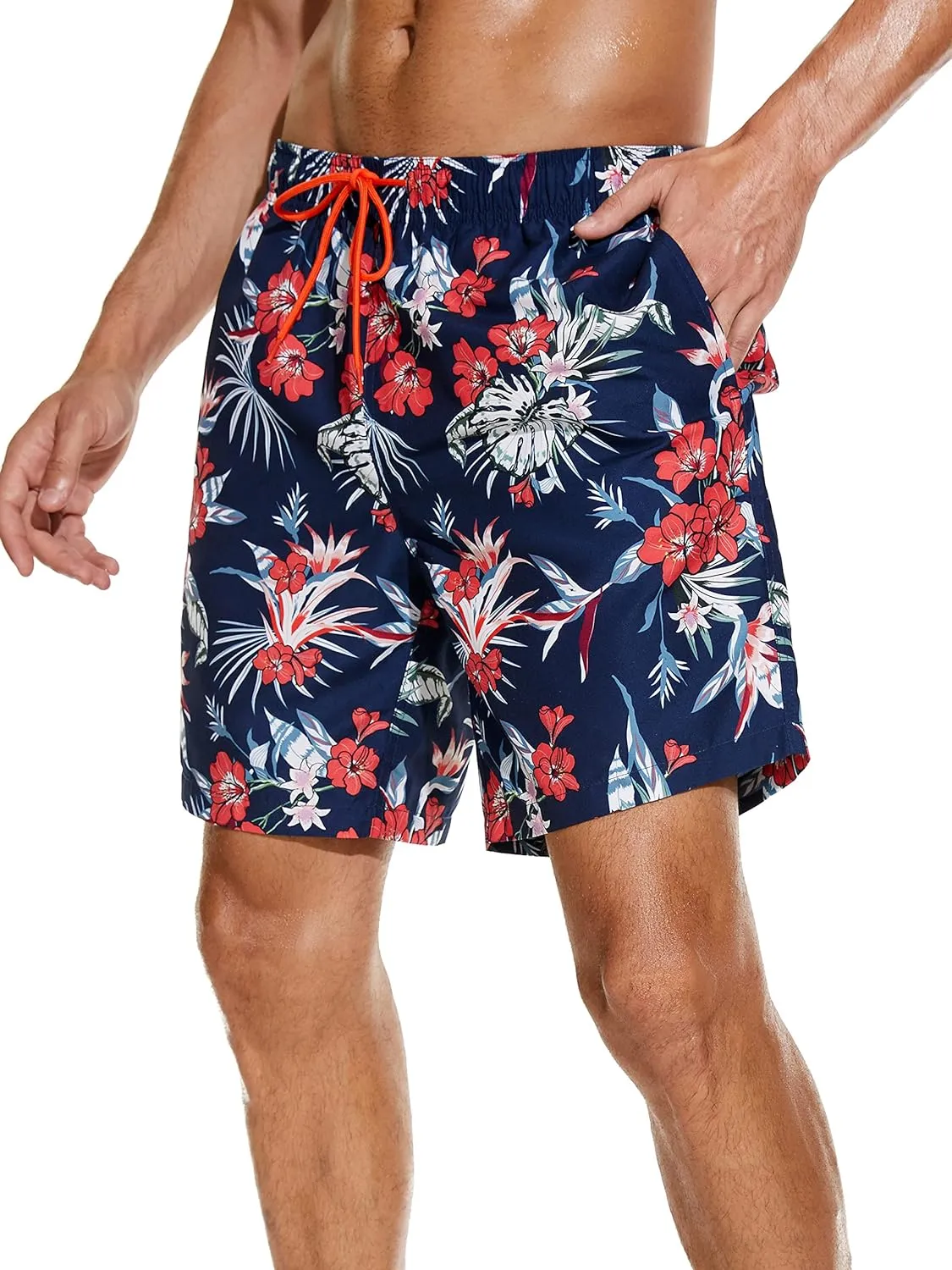 Mens 2in1 Beach Swim Trunks with Compression Liner, Quick Dry Swimming Shorts with Pockets