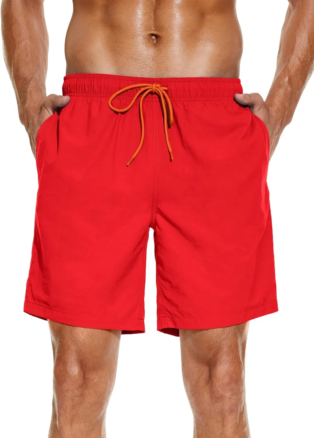 Mens 2in1 Beach Swim Trunks with Compression Liner, Quick Dry Swimming Shorts with Pockets