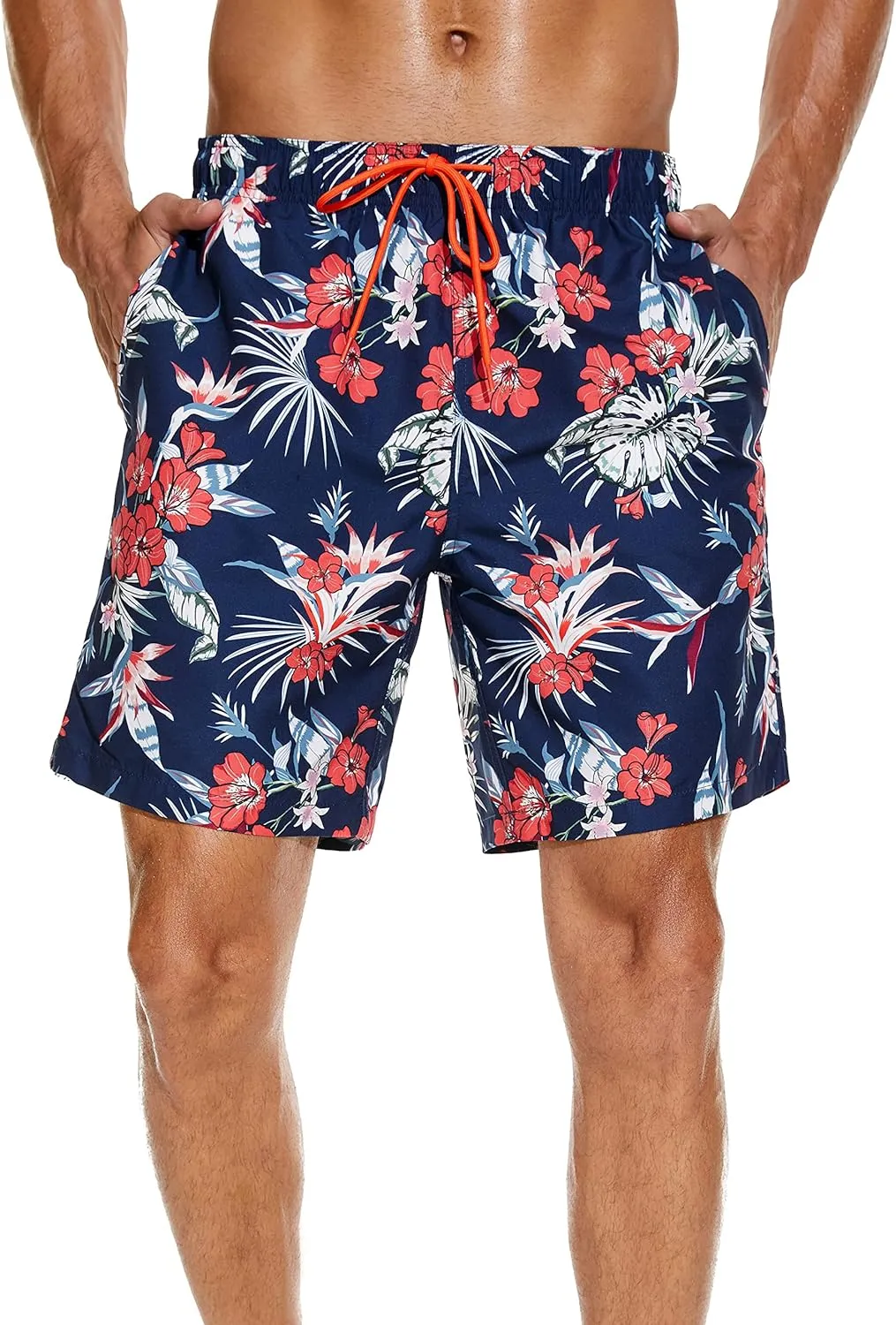 Mens 2in1 Beach Swim Trunks with Compression Liner, Quick Dry Swimming Shorts with Pockets