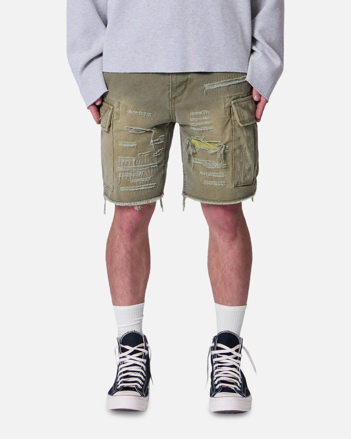 MNML Distressed Cargo Shorts Olive