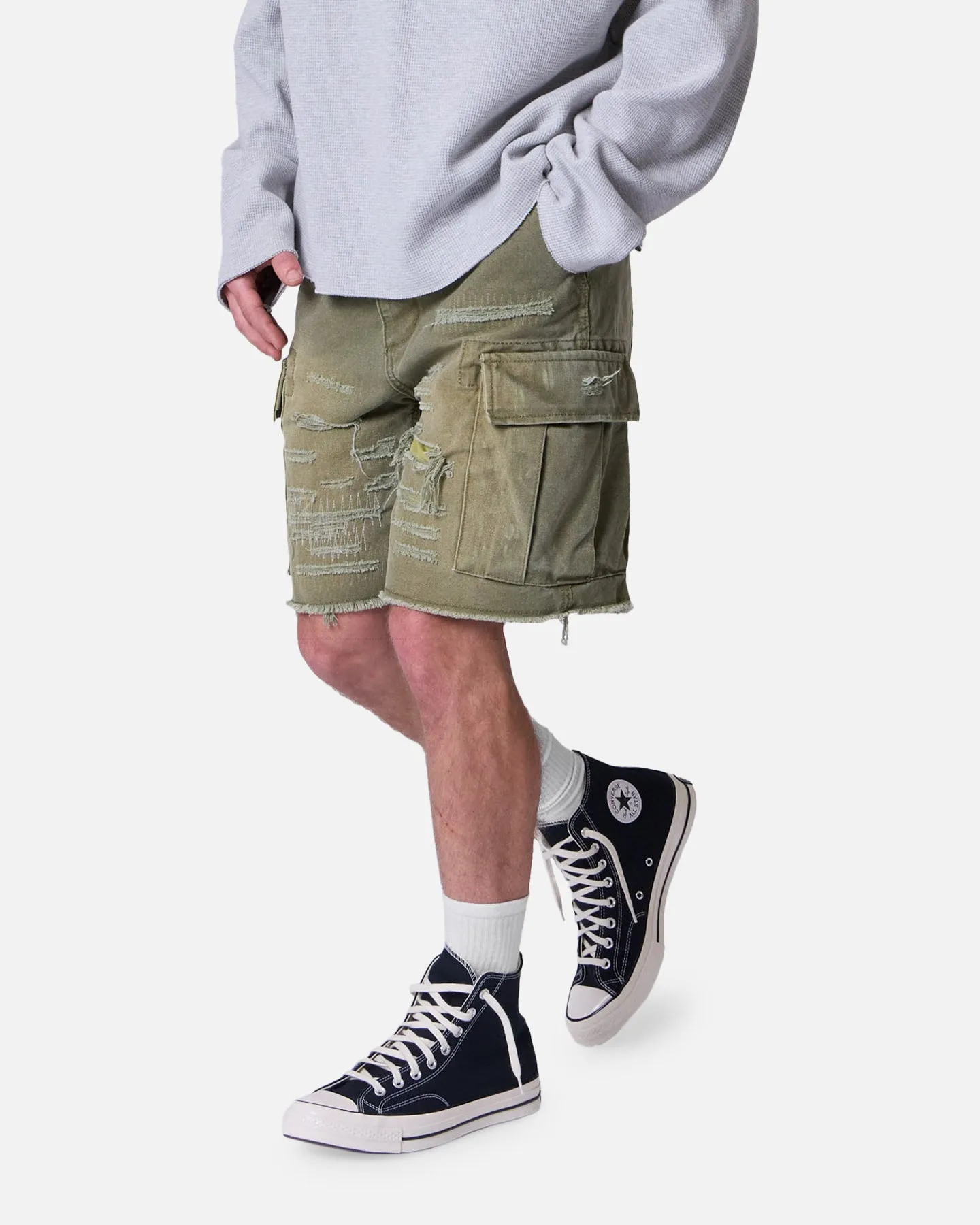 MNML Distressed Cargo Shorts Olive
