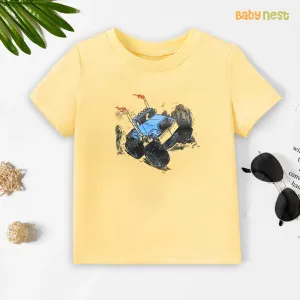 Monster Truck Half Sleeves T-shirts For Kids Light Yellow- SBT-333-D3