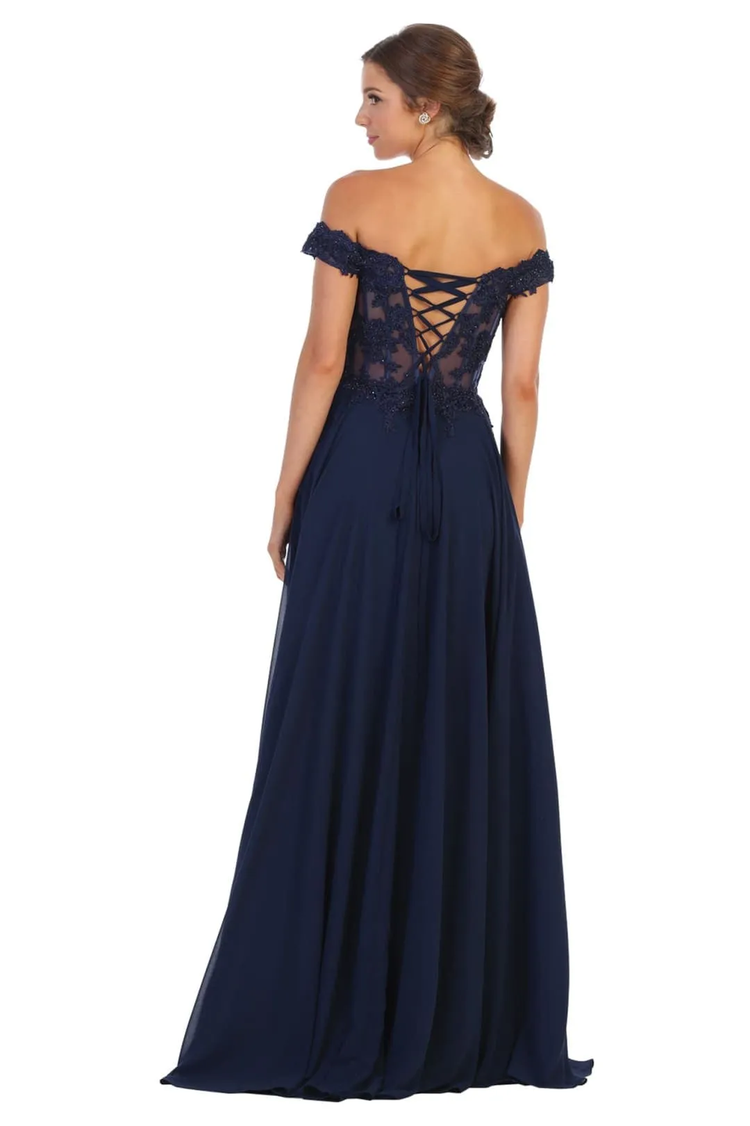 Navy Blue Bridesmaid Dresses-Inexpensive Chiffon Off Shoulder MQ1714