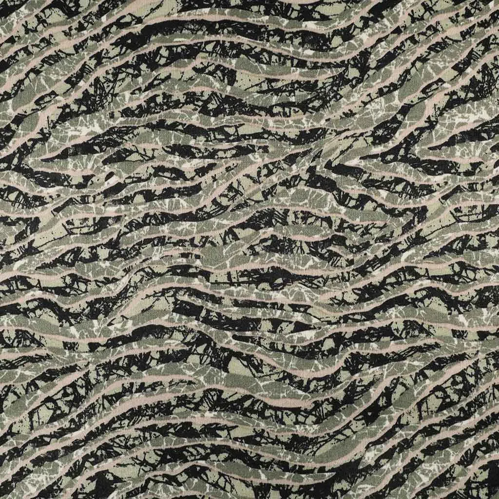 Ono - Green Waves Polyester Woven Satin Fabric Sample