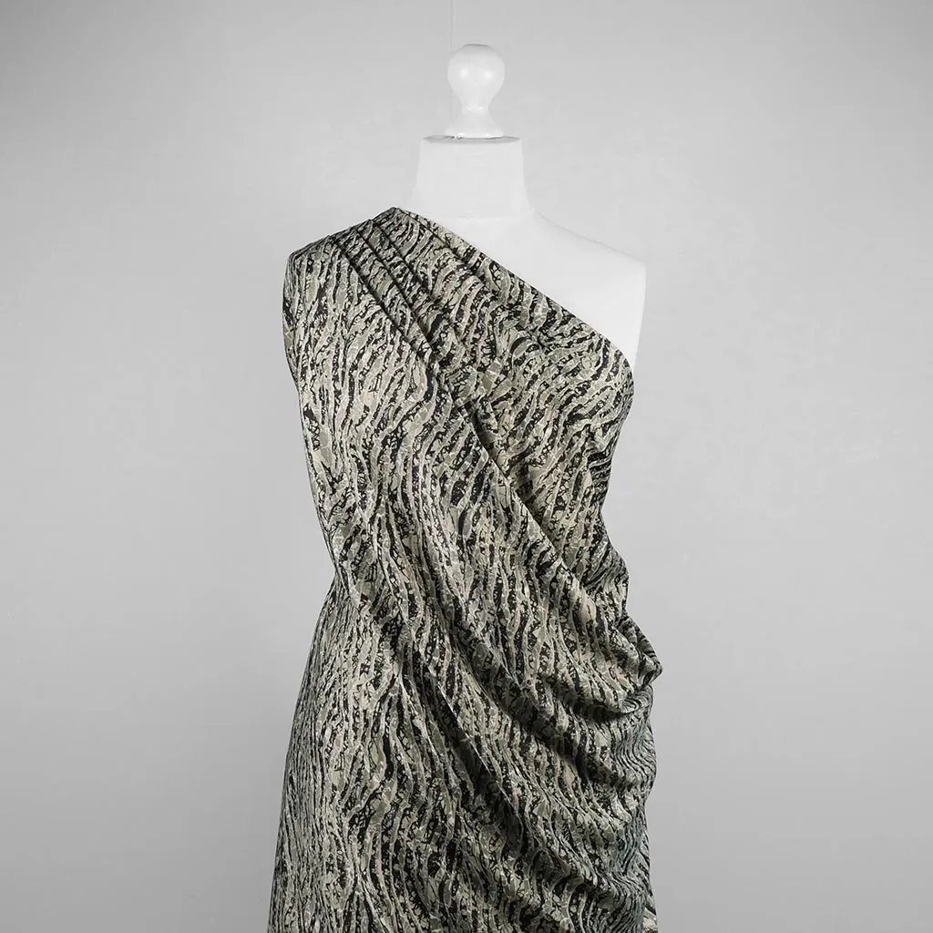 Ono - Green Waves Polyester Woven Satin Fabric Sample
