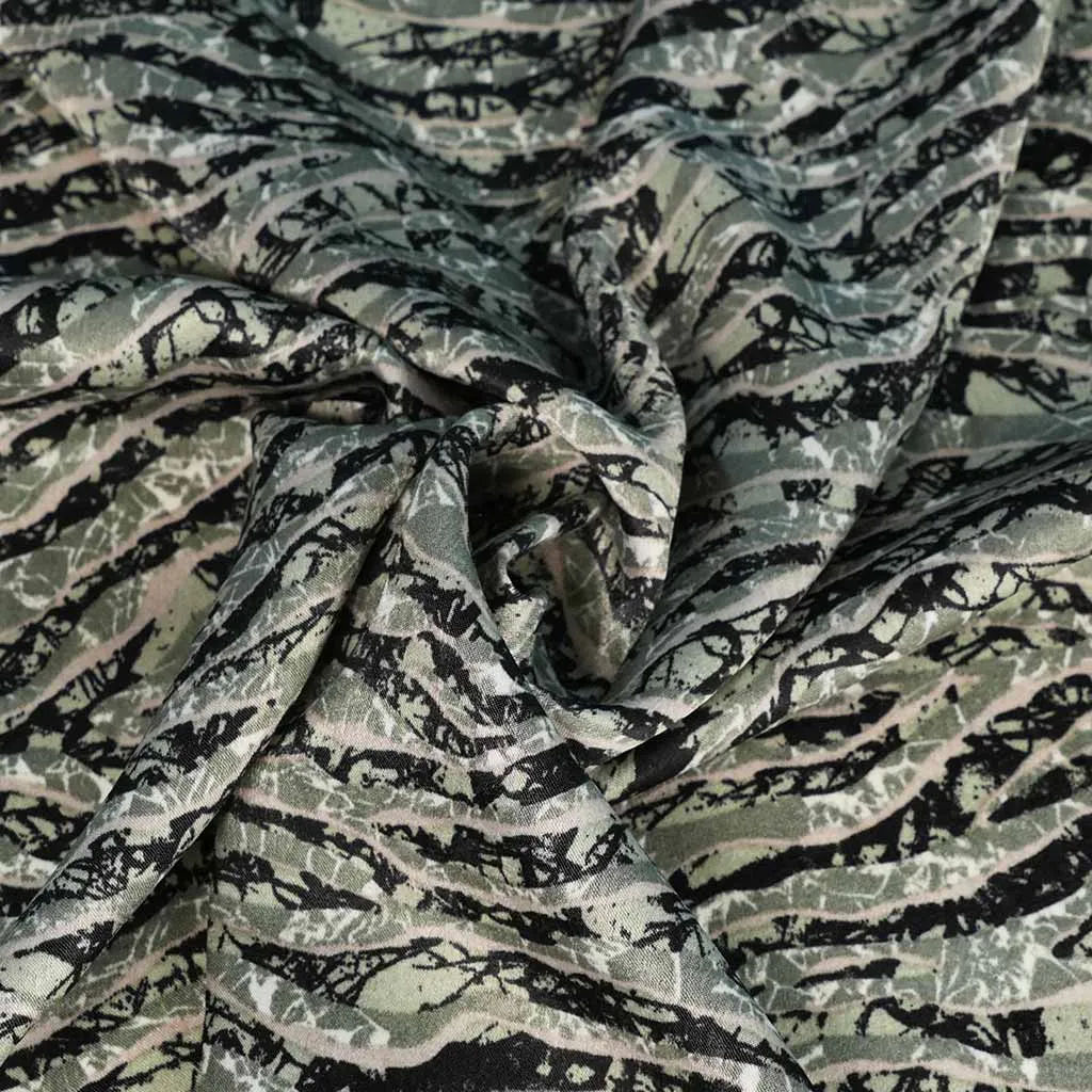 Ono - Green Waves Polyester Woven Satin Fabric Sample
