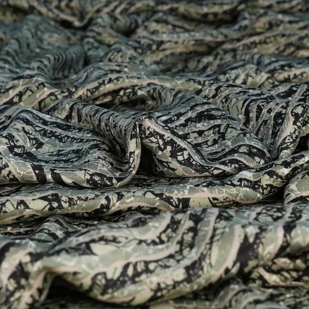 Ono - Green Waves Polyester Woven Satin Fabric Sample