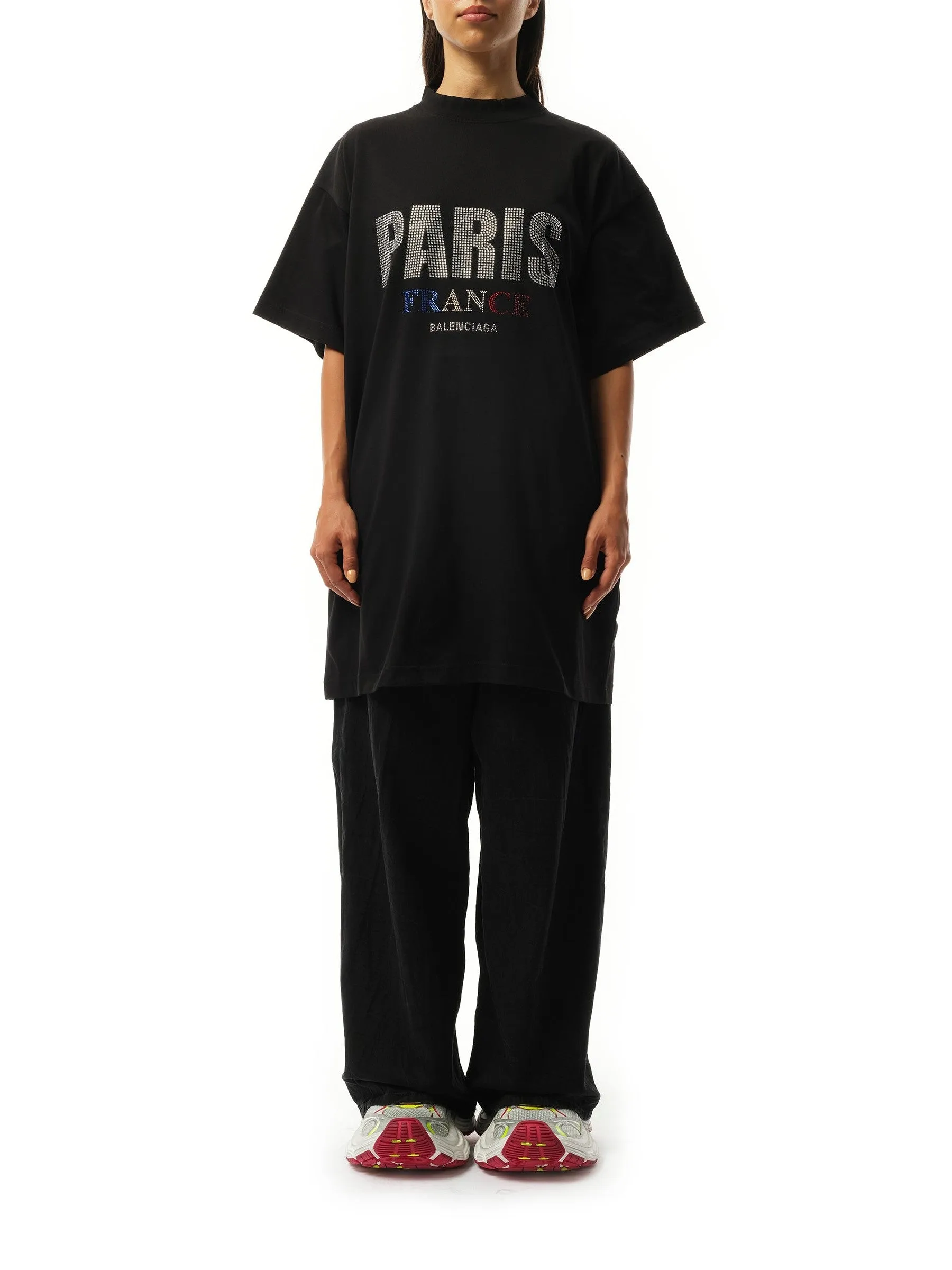 Paris Strass Oversized T-Shirt in Black